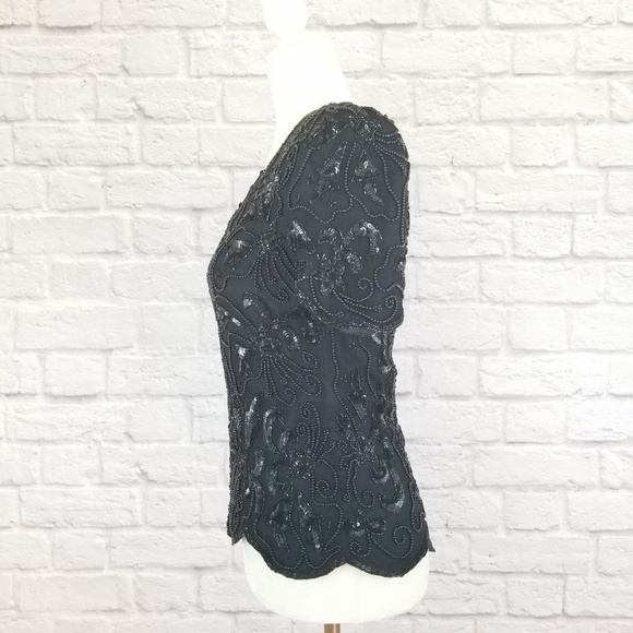 Adrianna Papell Boutique beaded back zipper vintage black top women's size PS - Picture 5 of 9